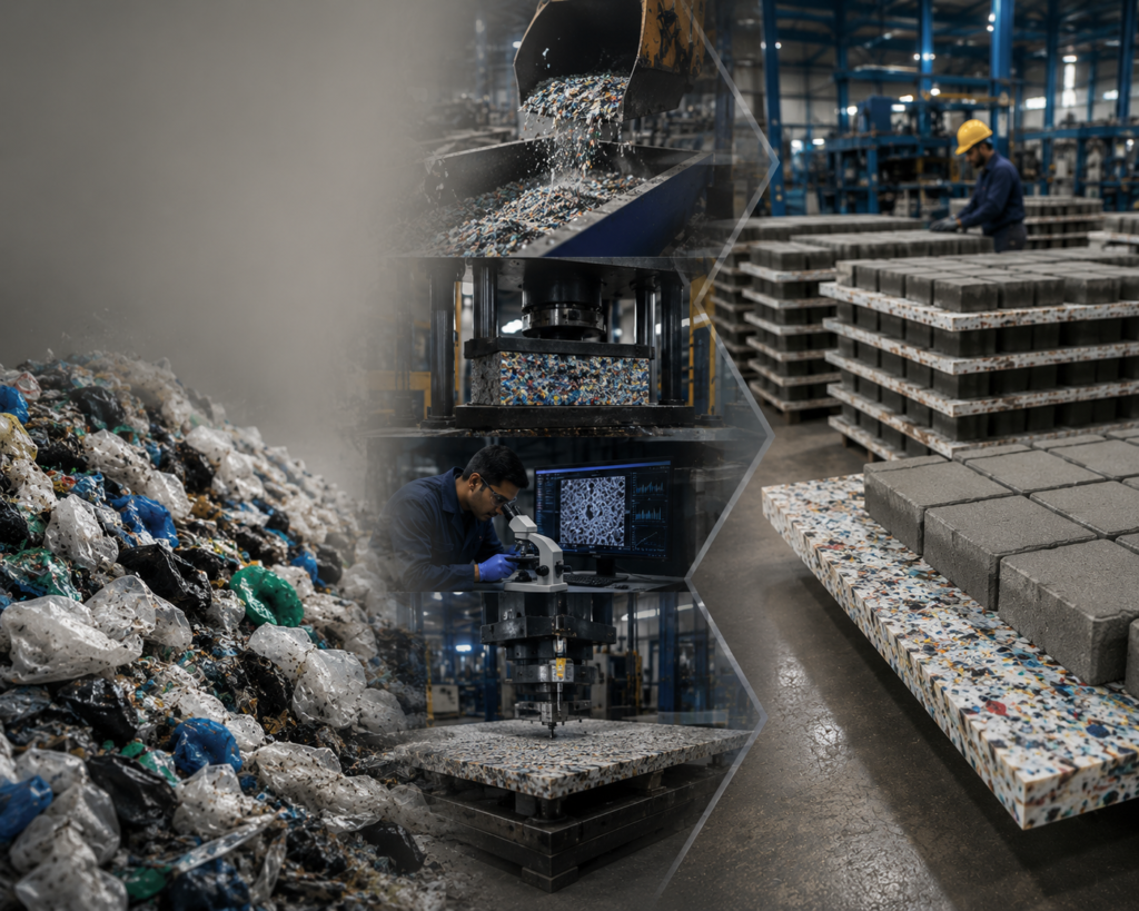 Fly ash bricks stacked on PAC pallets undergoing high-temperature steam curing